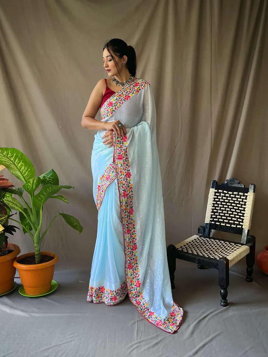 Pure Georgette Saree with Contrast Banglori Silk Blouse